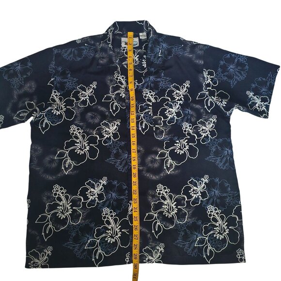 Ocean Current Navy Floral Hawaiian Button Front Short Sleeve Shirt Men's Large - Picture 10 of 10